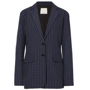 Tibi Gingham Oversized Blazer In Navy/Black